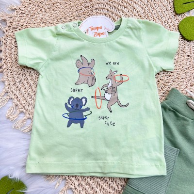 Conj. Camiseta We Are Super Super Cute e Bermuda - Verde